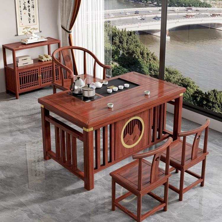 中式实木桌椅组合小户型茶桌家用阳台一体一整套功夫泡茶茶几紫檀