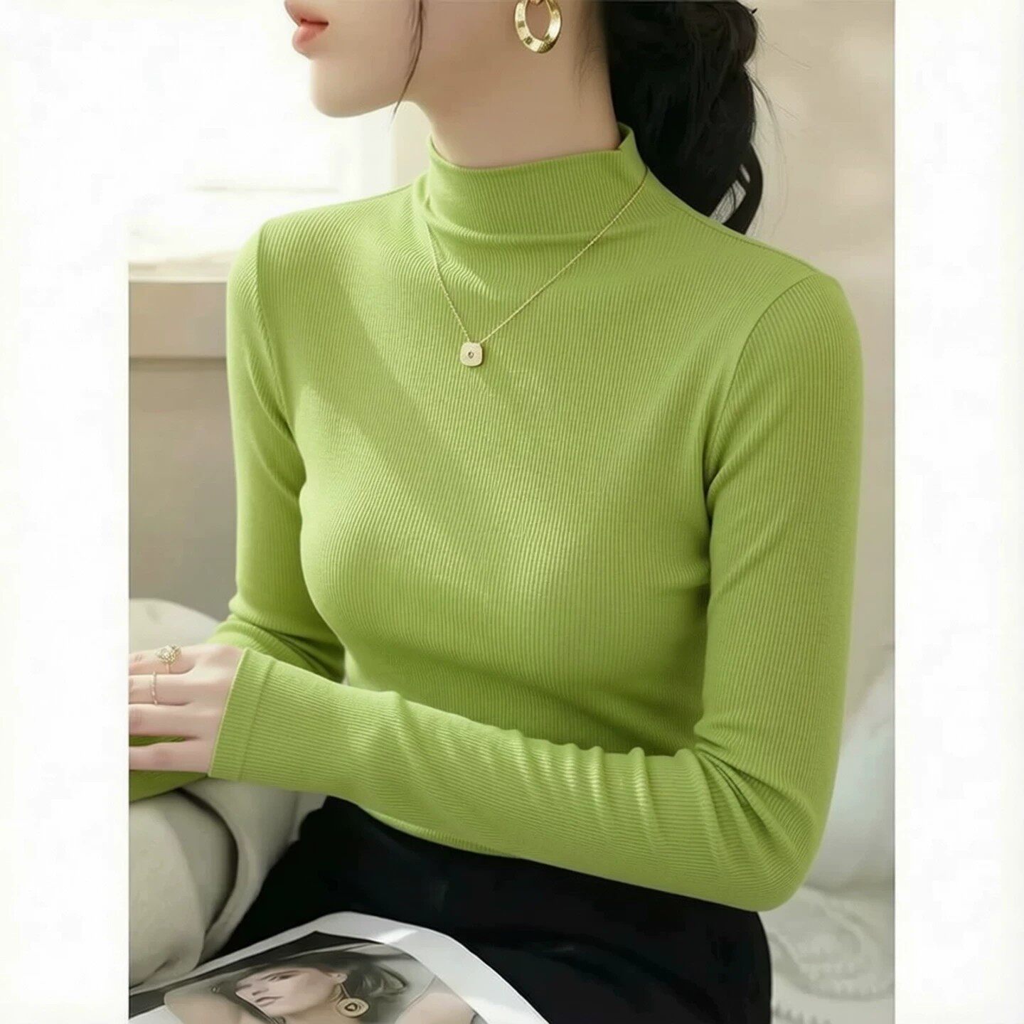 韩系显瘦半高领针织衫打底衫女秋冬内搭外穿高级感衣服长袖上衣
