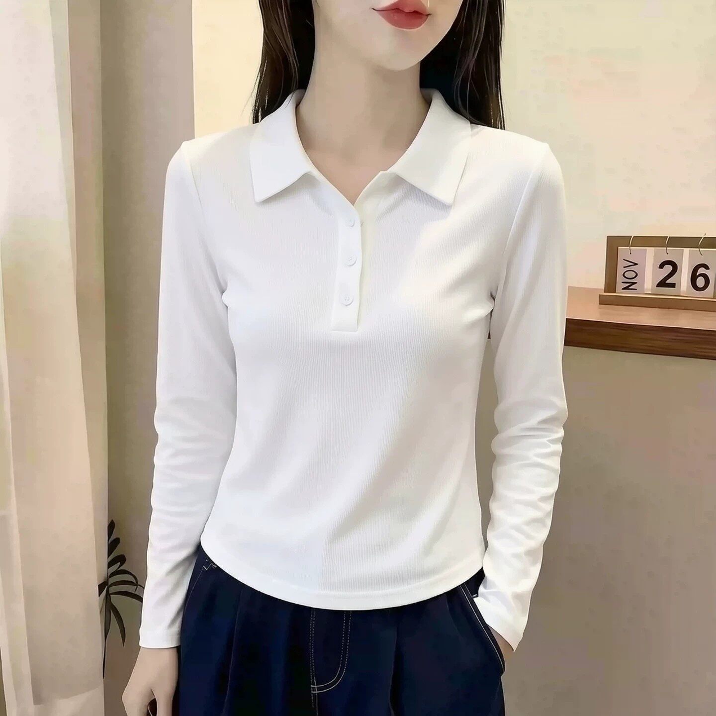 polo衬衫短款亨利领翻领长袖上衣女春秋季2026新款衣服t恤小个子