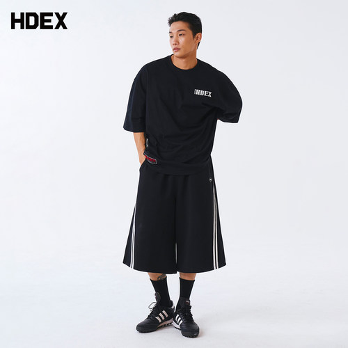 HDEX条纹百慕大美式运动中长裤夏over size男女同款健身训练裤