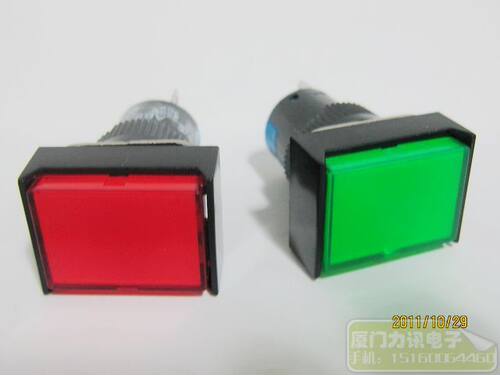 按钮开关 开孔16mm AB6-M (复位型)方形 信号灯 红 绿 3脚