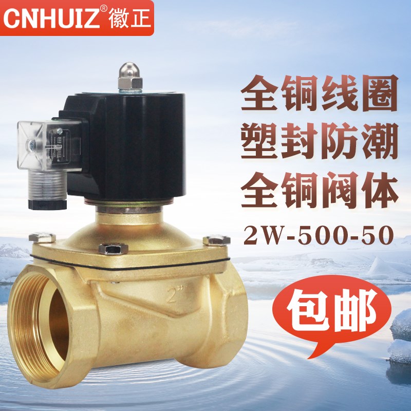 2W-500-50室外防雾水全铜电磁阀 2寸 24小时通电不发热型水阀220V