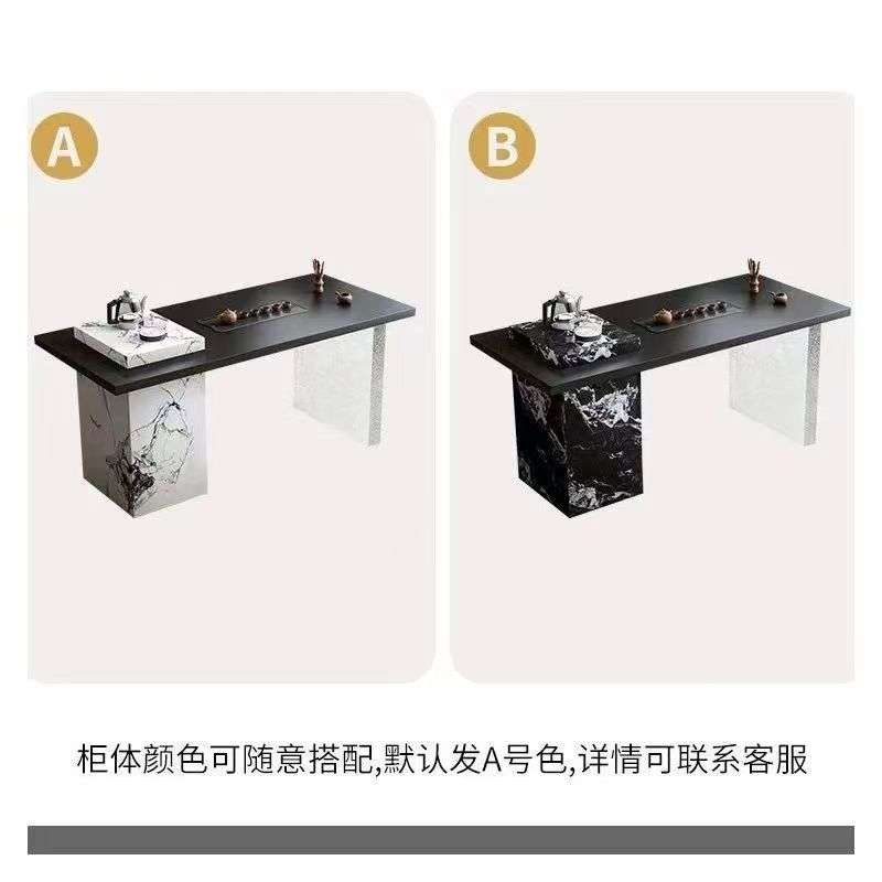 意式轻奢现代简约老板茶台极简岩板茶桌椅组合别墅客厅设计师茶桌