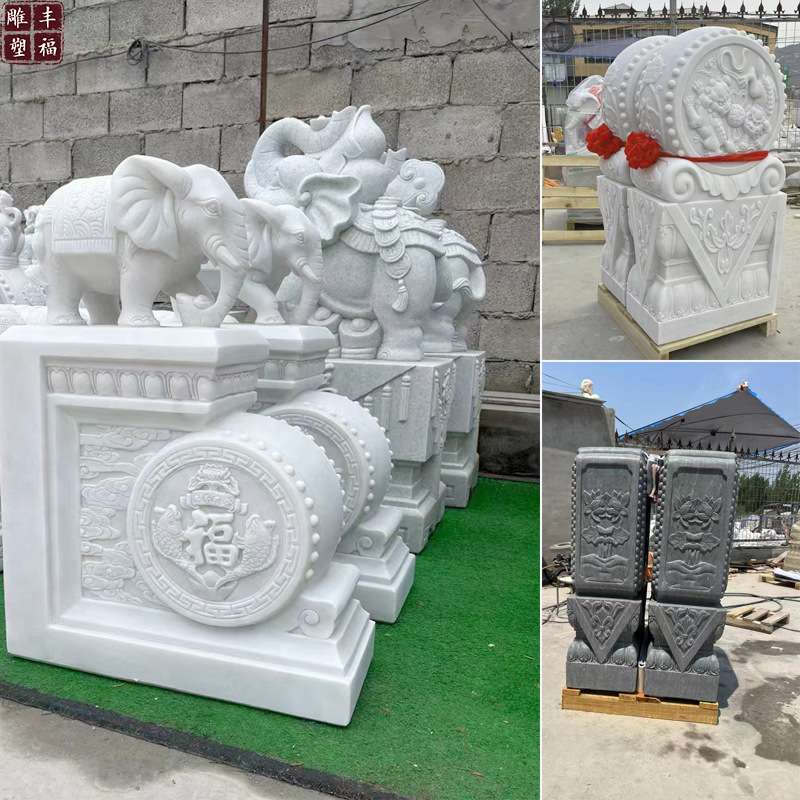 现货石雕门鼓厂家大理石狮子麒麟石鼓别墅庭院汉白玉门墩抱鼓石