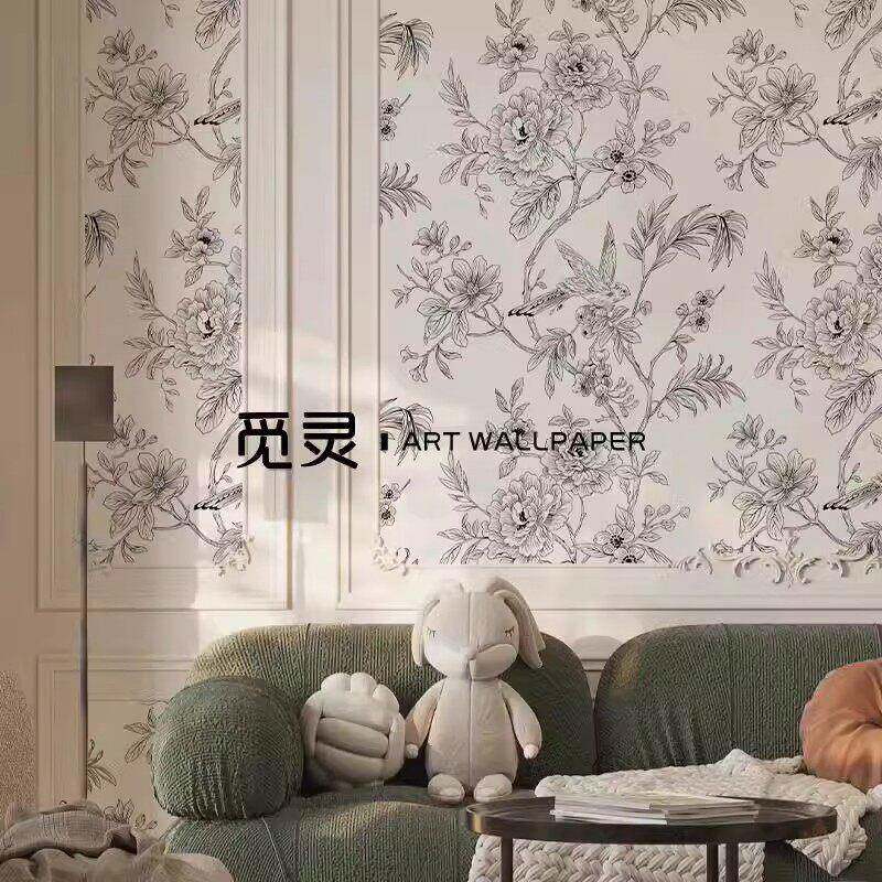 法式花鸟壁纸电视沙发背景墙墙纸卧室客厅玄关无纺布无缝定制壁画