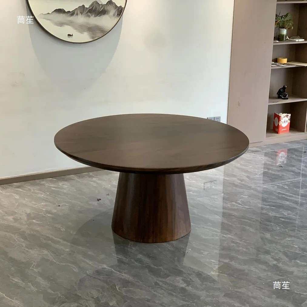 南美胡桃木圆桌实木桌腿加粗圆形脚架餐桌大理石岩板奢石桌面支架
