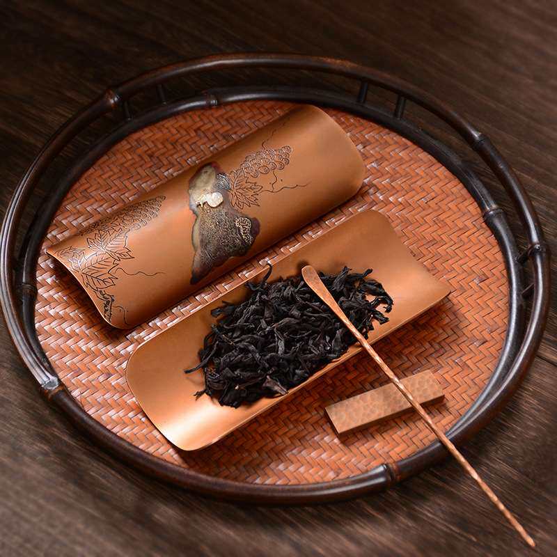手工錾刻纯铜日式茶则三件套赏茶荷茶拨茶具茶道零配件茶勺茶铲