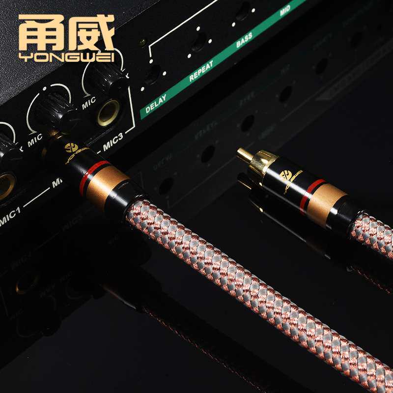 甬威镀银RCA莲花转6.35音频线6.5大二芯转梅花av调音台功放音响线