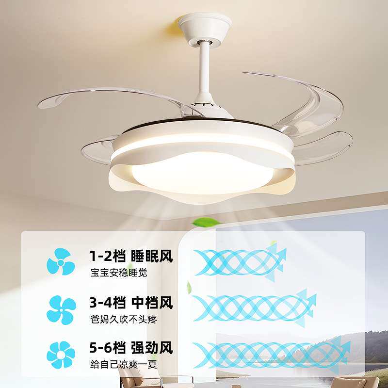 奶油风风扇灯卧室静音全光谱简约风一体吊扇灯客厅主灯中山灯具