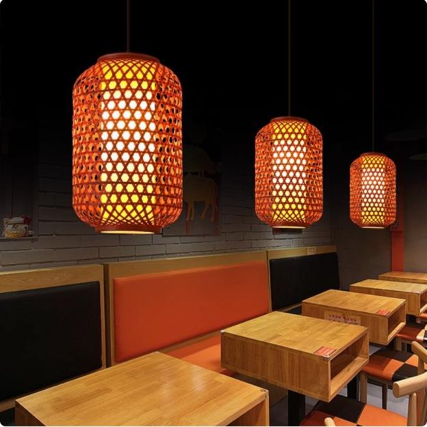 竹编灯笼复古风竹子编织印字灯罩 中式火锅店户外竹艺餐饮吊灯图片