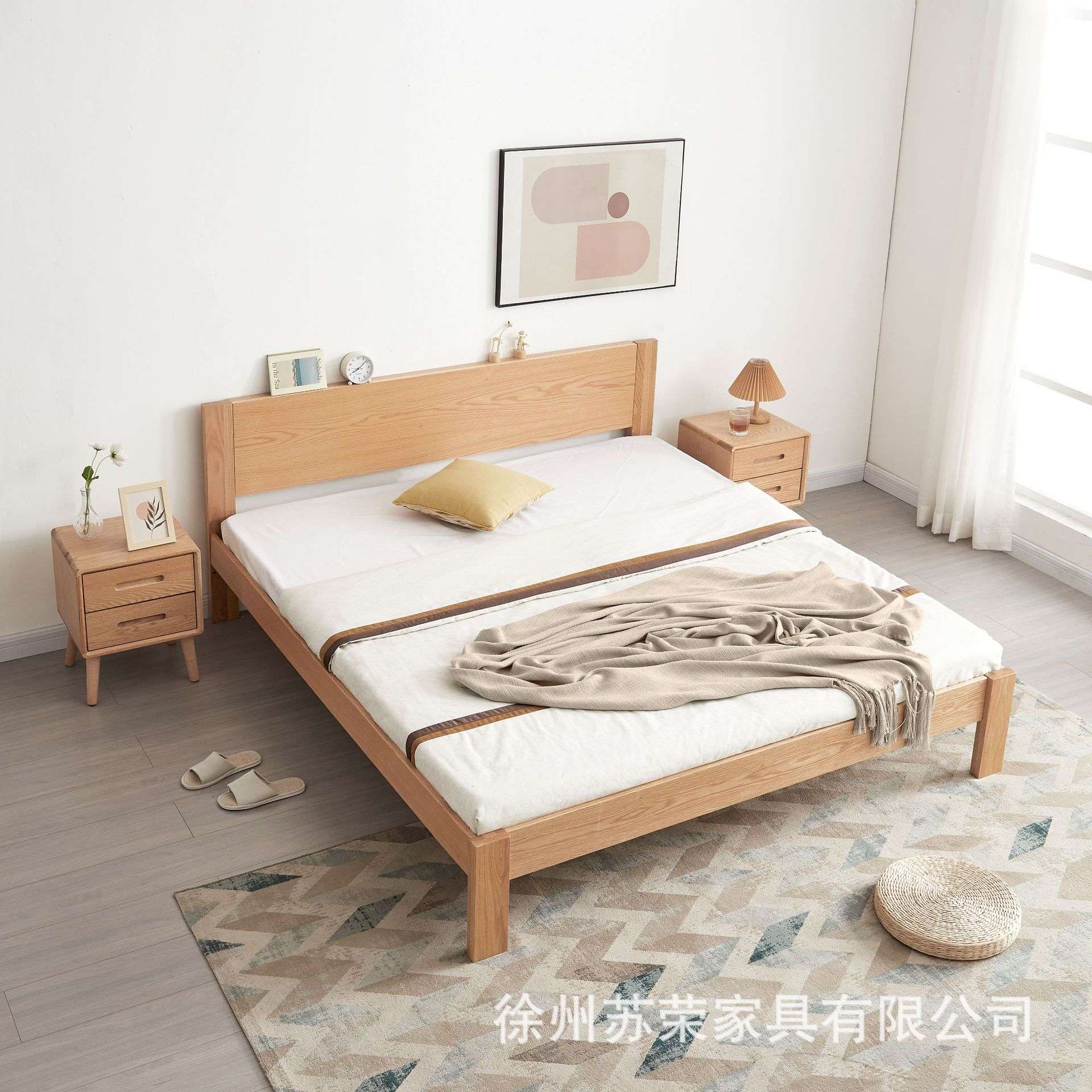 全实木床简约现代1米8单层靠背床卧室家用双人大床