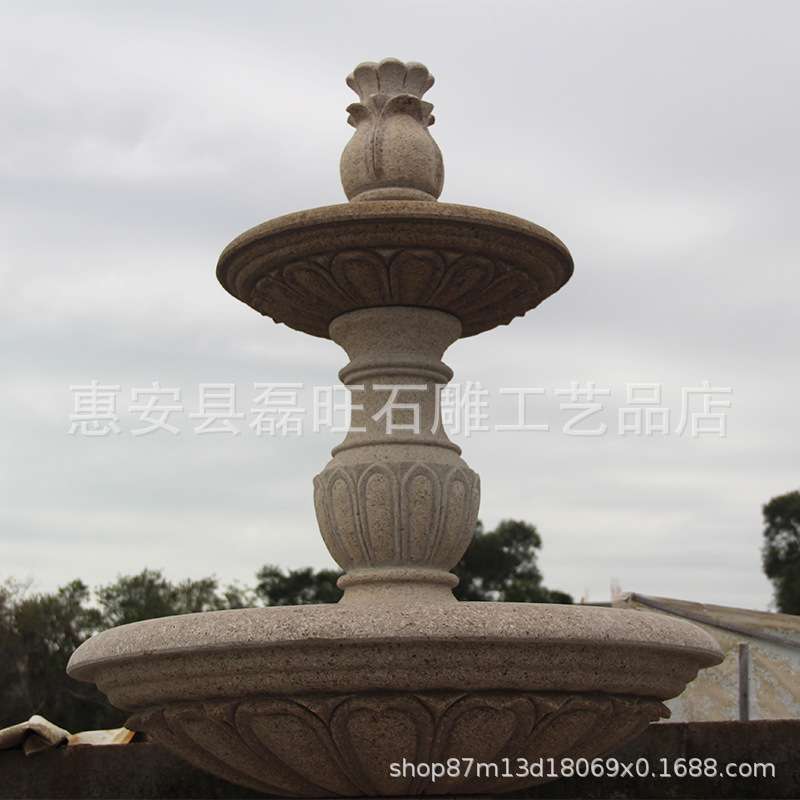 厂家现货三层流水跌水盆花岗岩石材雕刻喷泉石雕流水摆件来图设计
