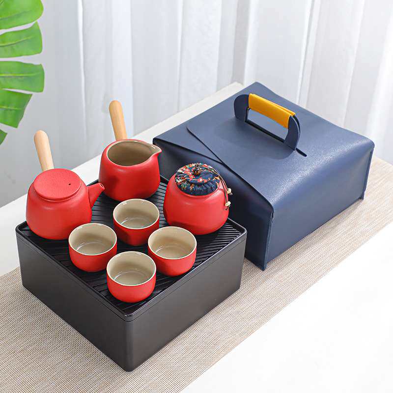 车载旅行茶具套装全套户外便携式收纳陶瓷旅行茶具茶盘整套