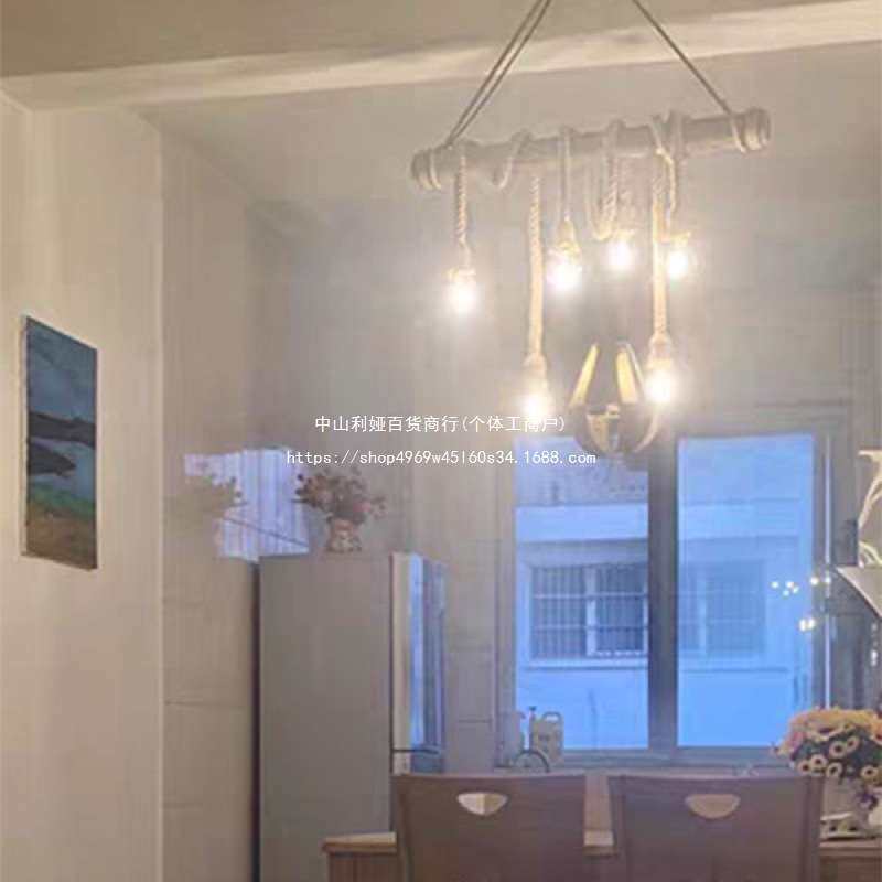 吊灯麻绳LED餐厅灯具商店橱窗灯饰复古LED时尚竹筒灯手工艺术灯
