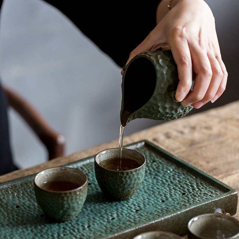 中式茶具套装复古粗陶锤纹茶具双用长方干泡盘多种款式搭配