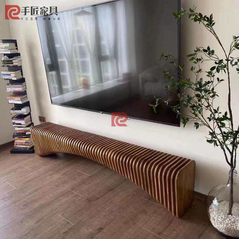 实木切片创意坐凳商场酒店户外售楼处大厅别墅休闲区多人座椅联排