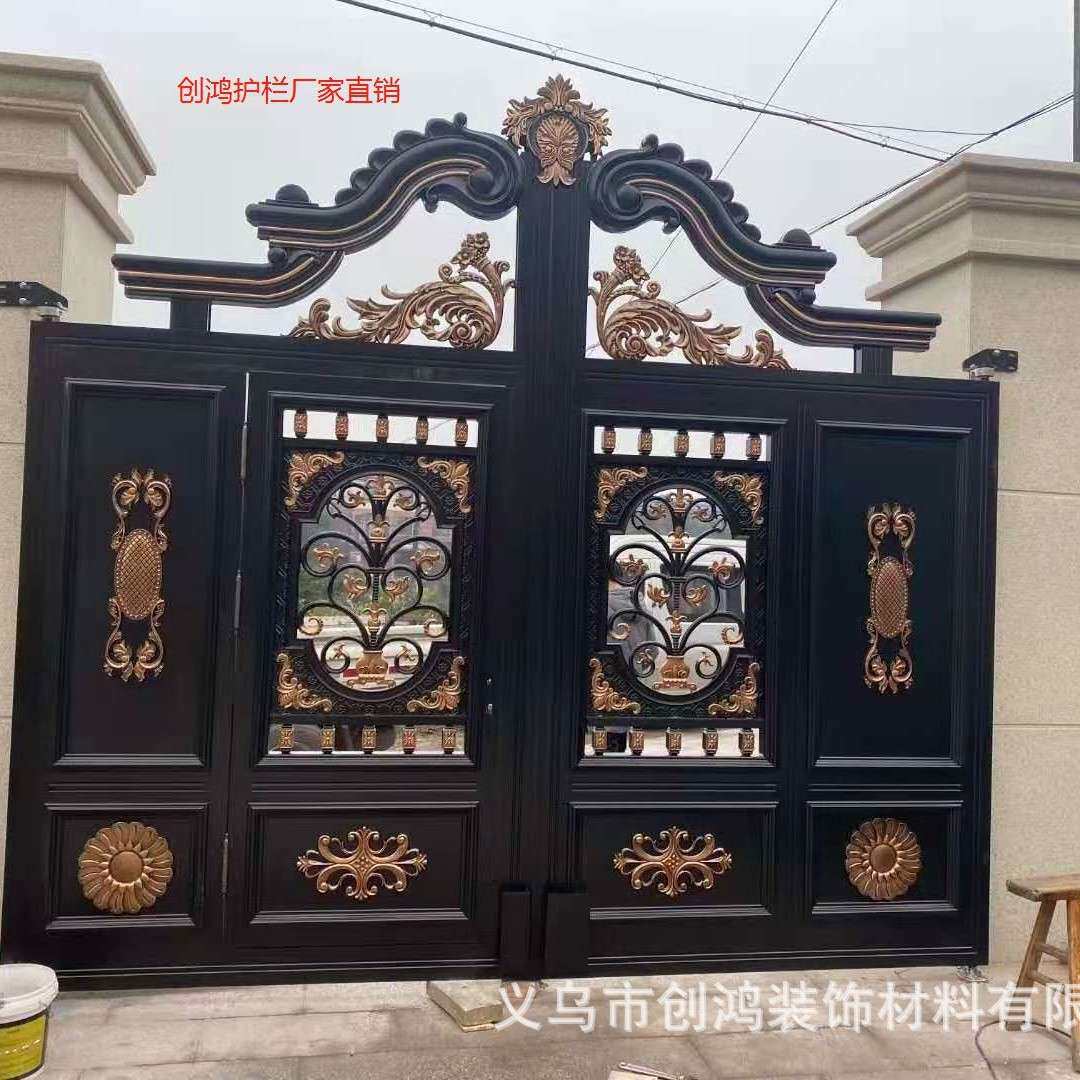 欧式艺术乡村中式铁艺电动围墙大门自动防盗别墅院子大门铝合金