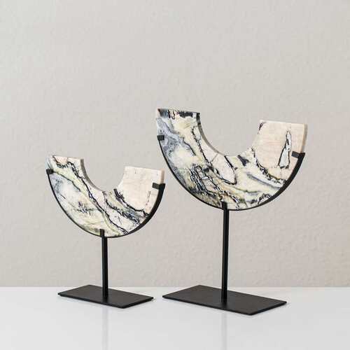 新中式大理石半月半玉璧摆件高档茶楼酒店客厅玄关别墅装饰工艺品