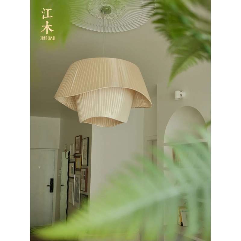 北欧风布艺吊灯民宿卧室客厅服装店日式吊灯丝绸蚕丝缎面中古灯具