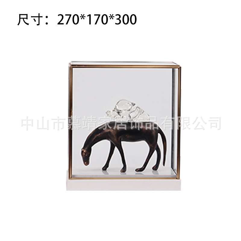 新中式透明玻璃罩马大理石摆件客厅茶几样板房售楼处饰品摆设轻奢