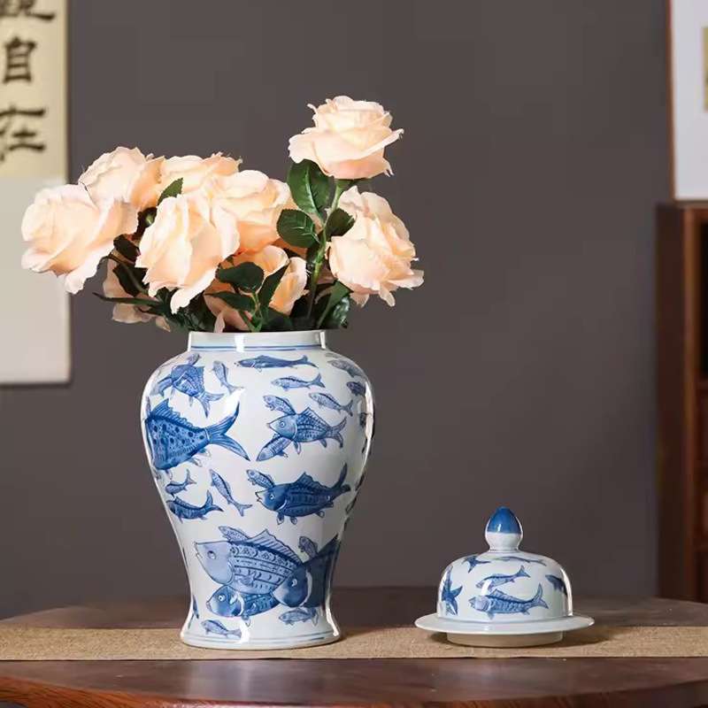 青花瓷瓶摆件客厅插干花复古陶瓷花瓶桌面水培家居装饰品储物罐
