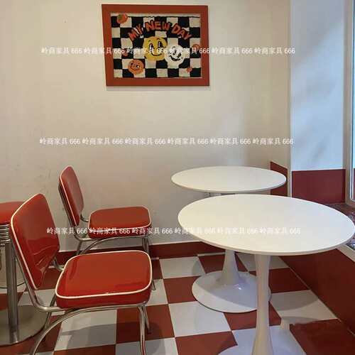 美式复古快餐汉堡店不锈钢休闲餐桌椅组合咖啡厅奶茶店靠背沙发椅