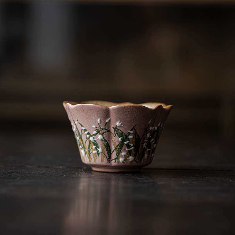 弥言纯手工粗陶花口花瓣茶杯家用主人杯纯手绘单杯日式品茗杯复古