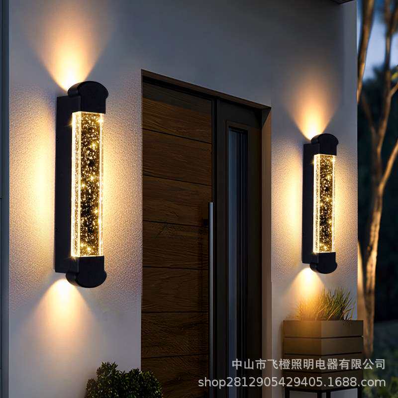户外防水水晶壁灯室外露台别墅大门花园柱子轻奢气泡水晶上下射灯