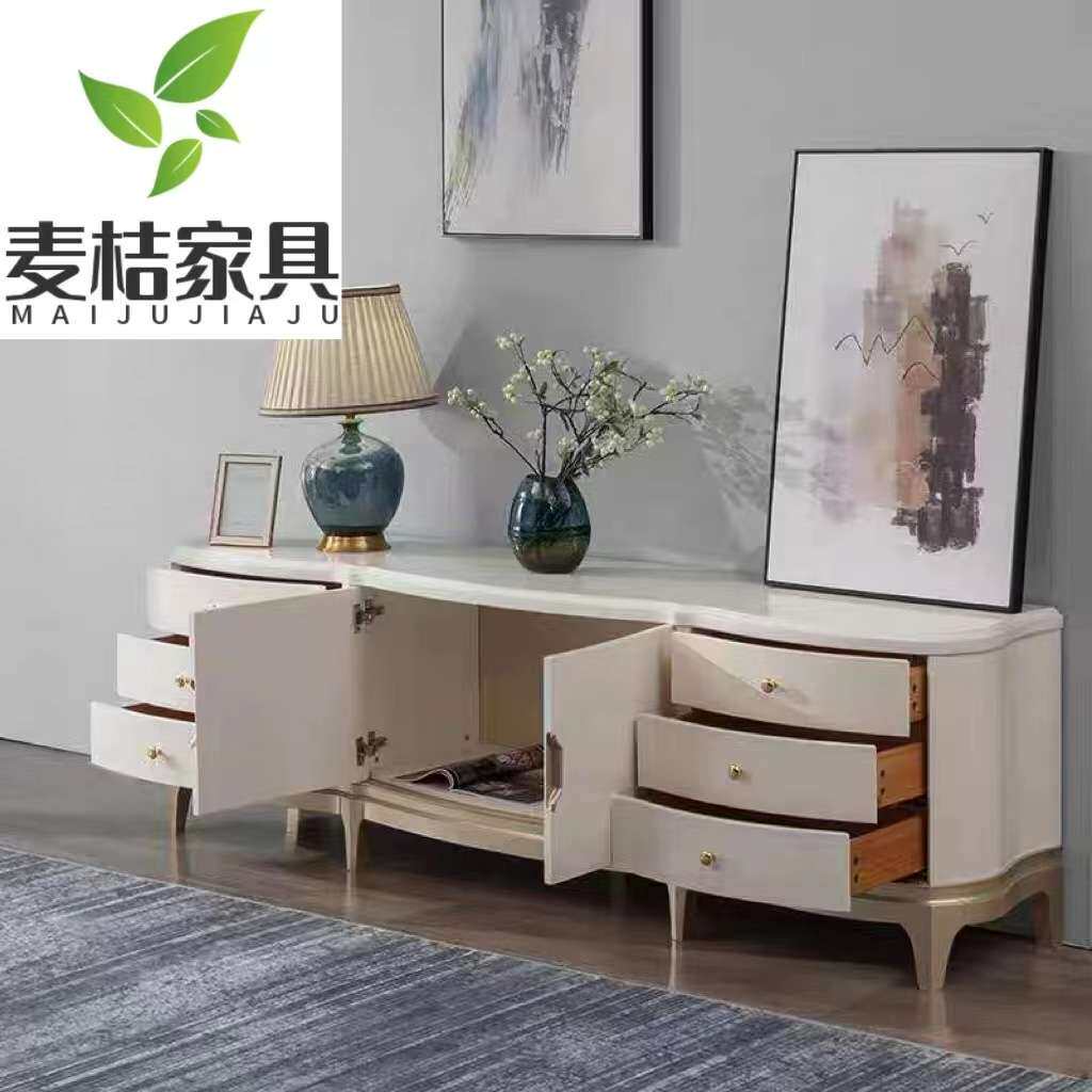 美式轻奢实木电视柜2米现代简约意式边柜客厅地柜组合白色卧室