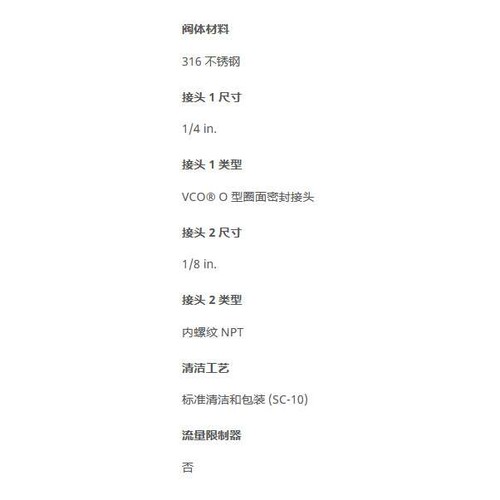 世伟洛克SS-4-VCO-7-2不锈钢内螺纹1 in. VCO O 型圈面密封接头