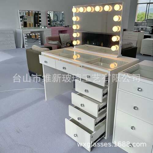 现货简约网红梳妆台卧室大容量镜子化妆桌斗柜一体vanity table