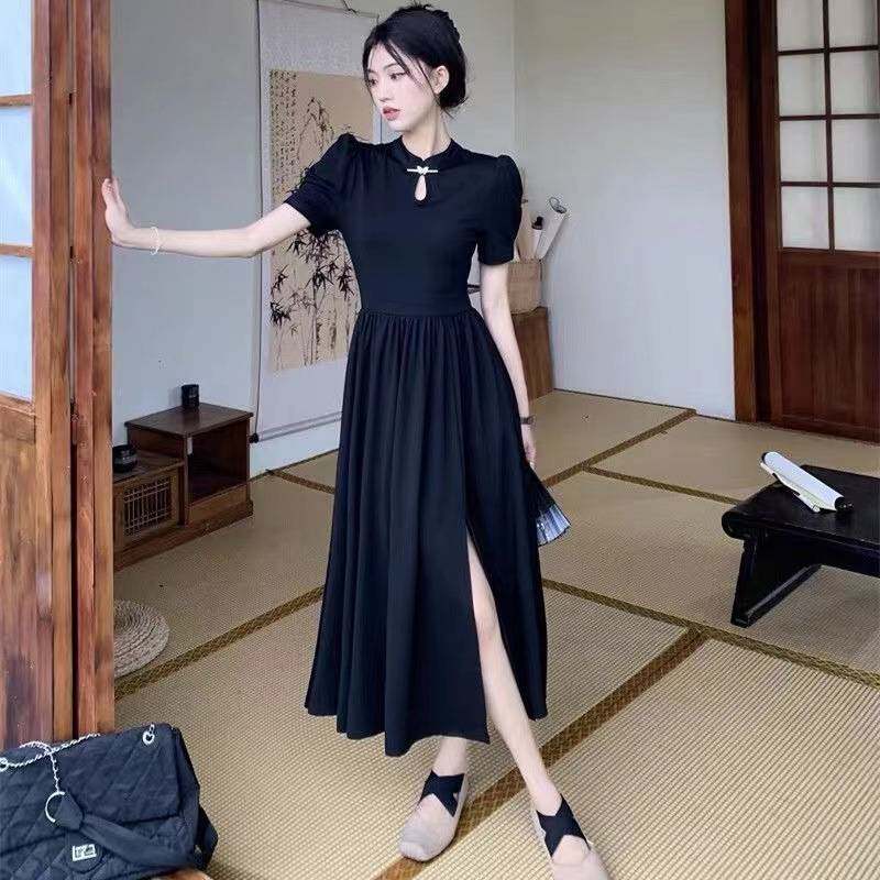 国风改良黑色旗袍裙53