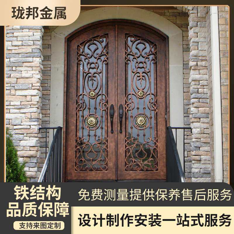 佛山手工锻造农村自建房铁艺进户门欧式大门别墅玻璃门安全防盗门