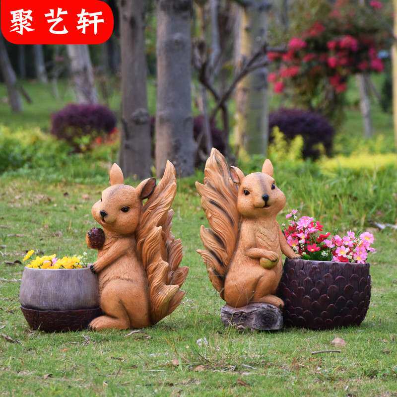 花园装饰庭院幼儿园户外松鼠花缸房地产园林景观雕塑仿真动物摆件