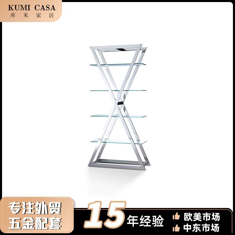 简约不锈钢落地陈列架玻璃服装店置物架轻奢酒柜透明展示柜收纳架