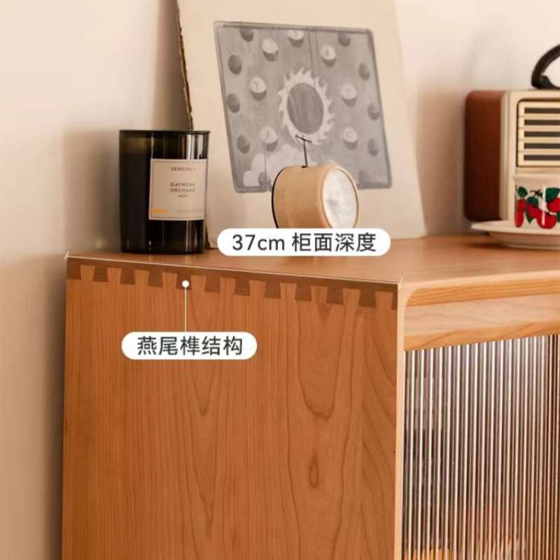 北欧实木书柜多功能带玻璃门收纳柜储物柜樱桃木日式客厅置物边柜图片