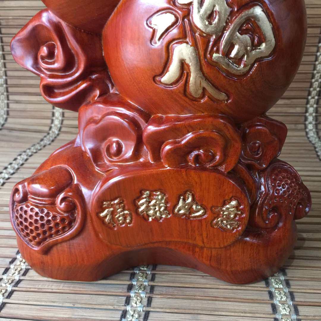 花梨木雕刻福禄如意葫芦摆件木头根雕创意家居客厅电视柜装饰品
