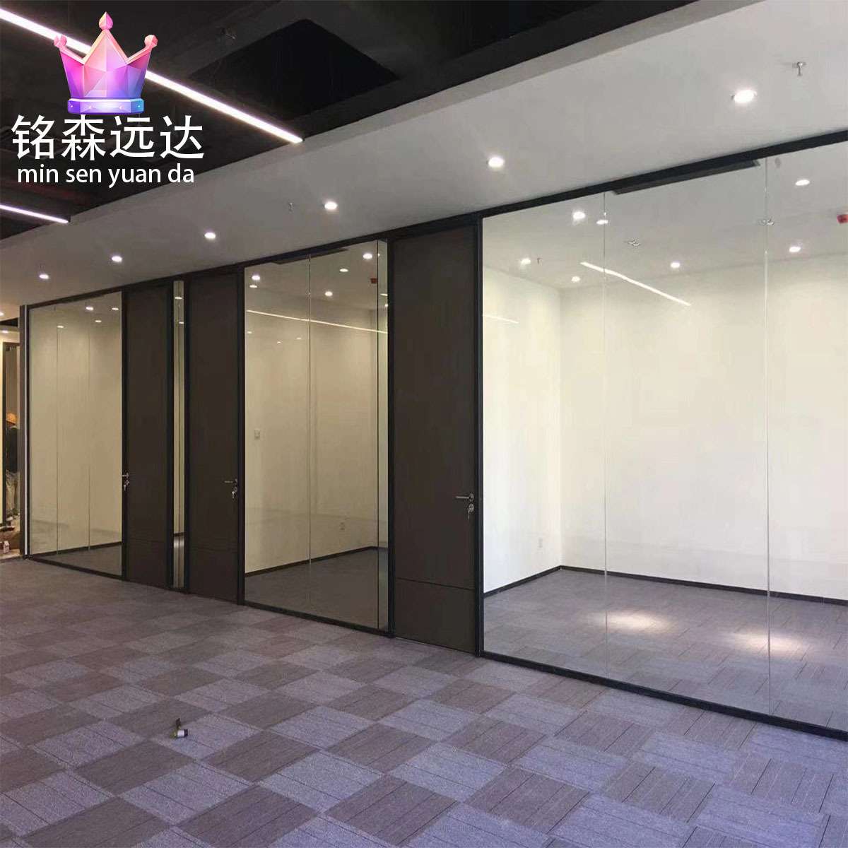 隔断墙写字楼单层玻璃带木门隔断钢化玻璃百叶高隔间隔音现代简约