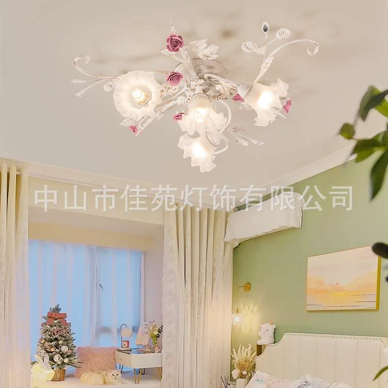 卧室吸顶灯客厅灯LED田园风格卧室灯欧式清爽陶瓷灯奶油风卧室灯