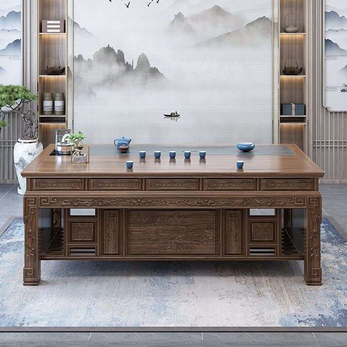 实木茶桌椅组合功夫泡茶台榆木茶几茶具套装家用一体办公室喝茶桌