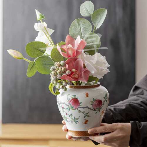 一寻 寿桃陶瓷花瓶中式客厅插花瓶别墅装饰家居摆设中式水培花瓶