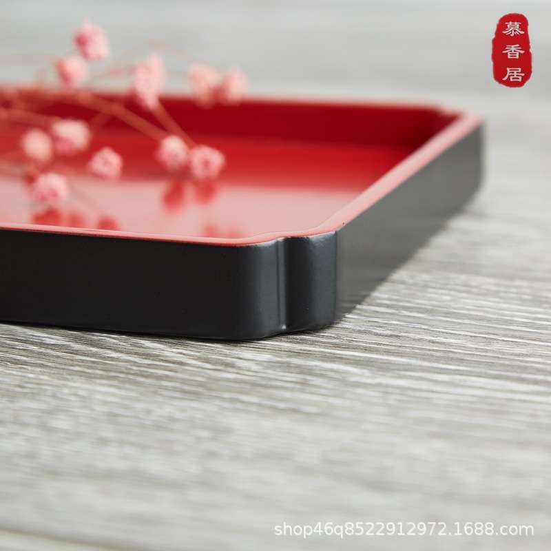 日式大叶樟木长方盘水果蛋糕盘餐盘红色木质托盘茶盘木制餐具