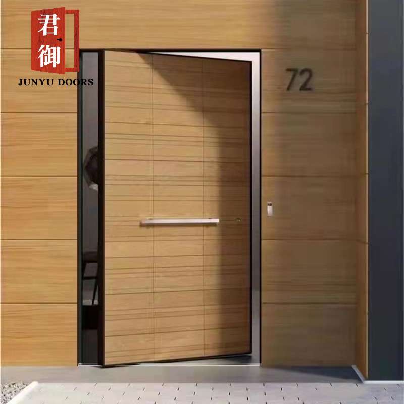 仿古来图简约精雕铝岩板防盗进户门出口欧美中边偏轴旋转外贸公司