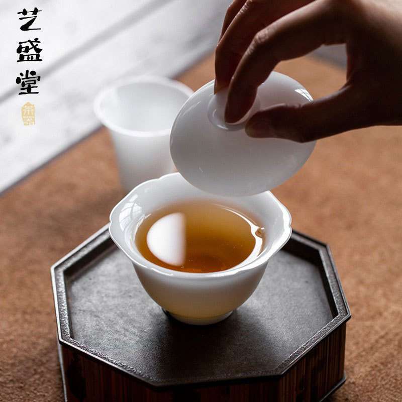 德化冰种玉瓷盖碗白瓷沏茶碗家用陶瓷泡茶碗羊脂玉二才盖碗敬茶杯
