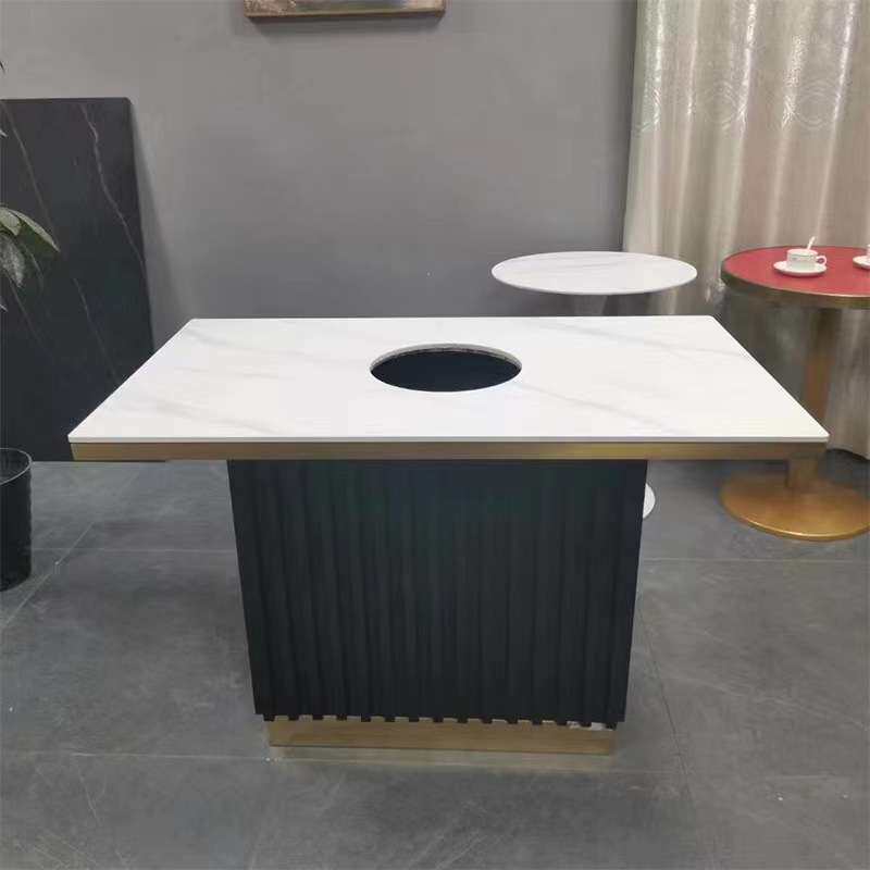 商用火锅箱体一体餐桌 烤涮一体炉岩板桌 箱体卡座烤炉餐椅餐桌