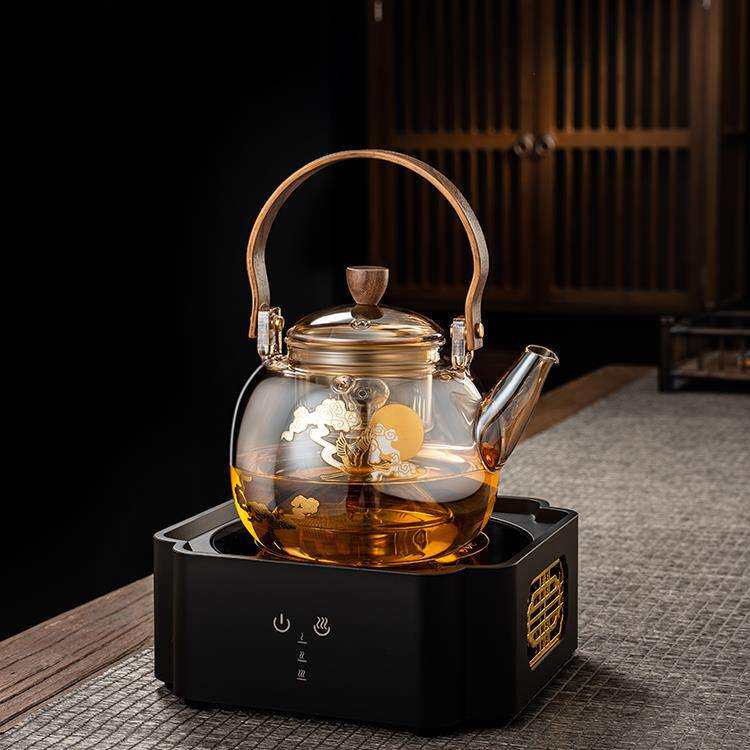 围炉煮茶玻璃茶壶高硼硅玻璃蒸煮两用茶壶电陶炉煮茶壶木把泡茶壶