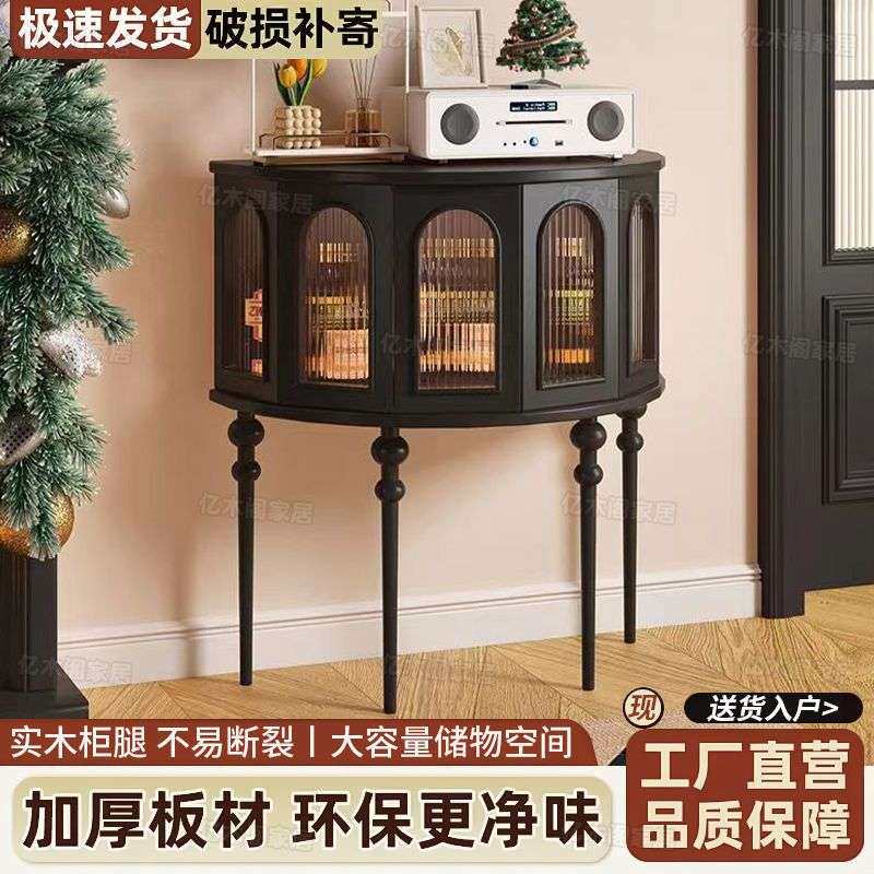 中古边柜法式玄关柜复古艺术矮斗柜入户玄关桌黑色罗马半圆餐边柜