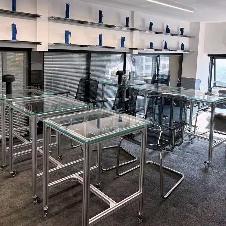 铝型材办公桌客厅书桌餐桌北欧化妆桌台书房玻璃桌简约咖啡桌圆桌