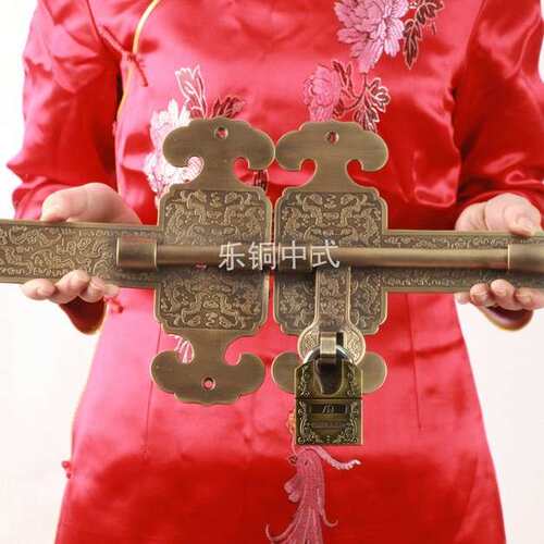 480mm古铜色素面雕花铜门插 中式仿古门栓锁门闩 供应