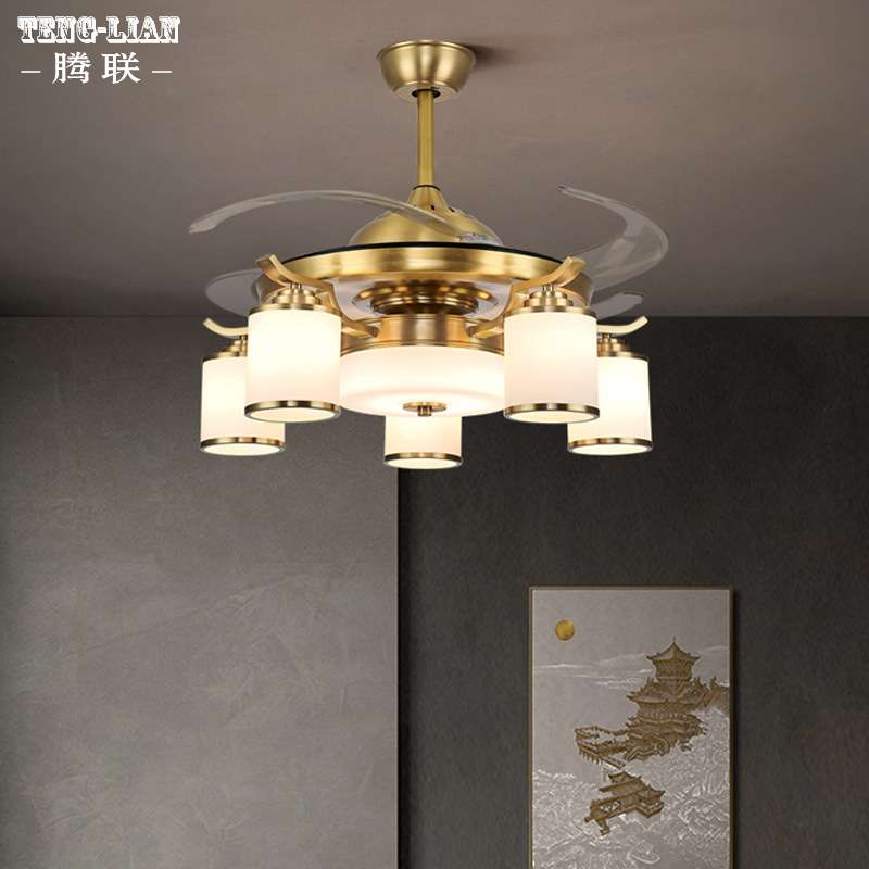 全铜风扇吊灯新中式客厅家用现代简约隐形吊扇灯餐厅饭厅卧室吊灯